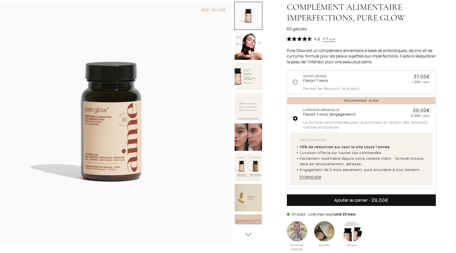 Pure Glow avis complement alimentaire anti imperfections Aim