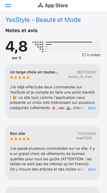 yesstyle avis appstore
