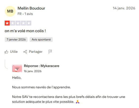 avis probleme livraison karacaire