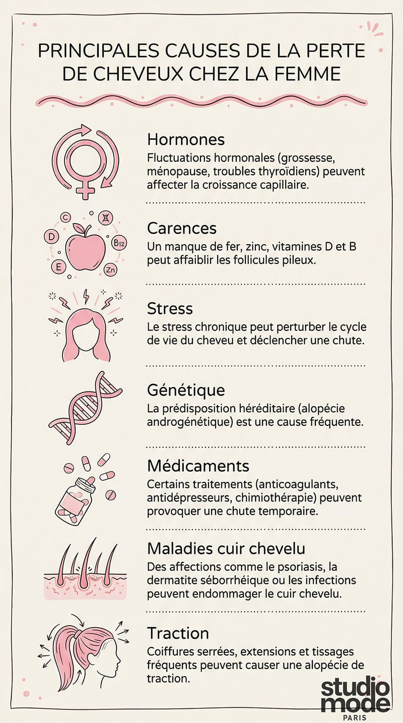 principales causes chute cheveux femme