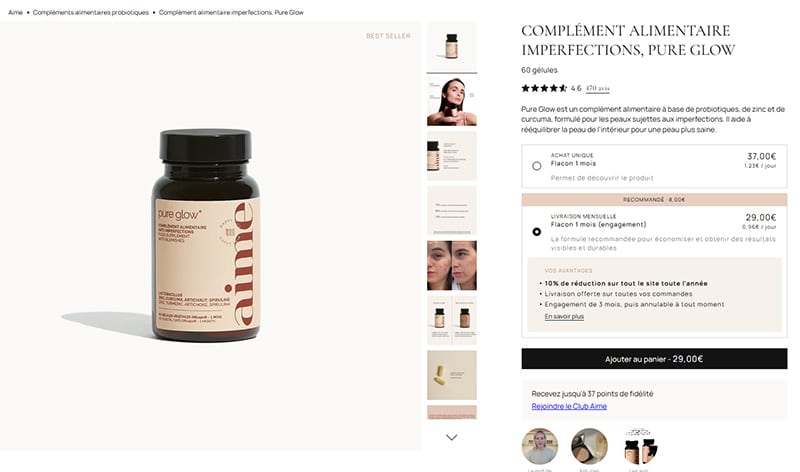 pure glow aime complement alimentaire anti acne imperfection peau